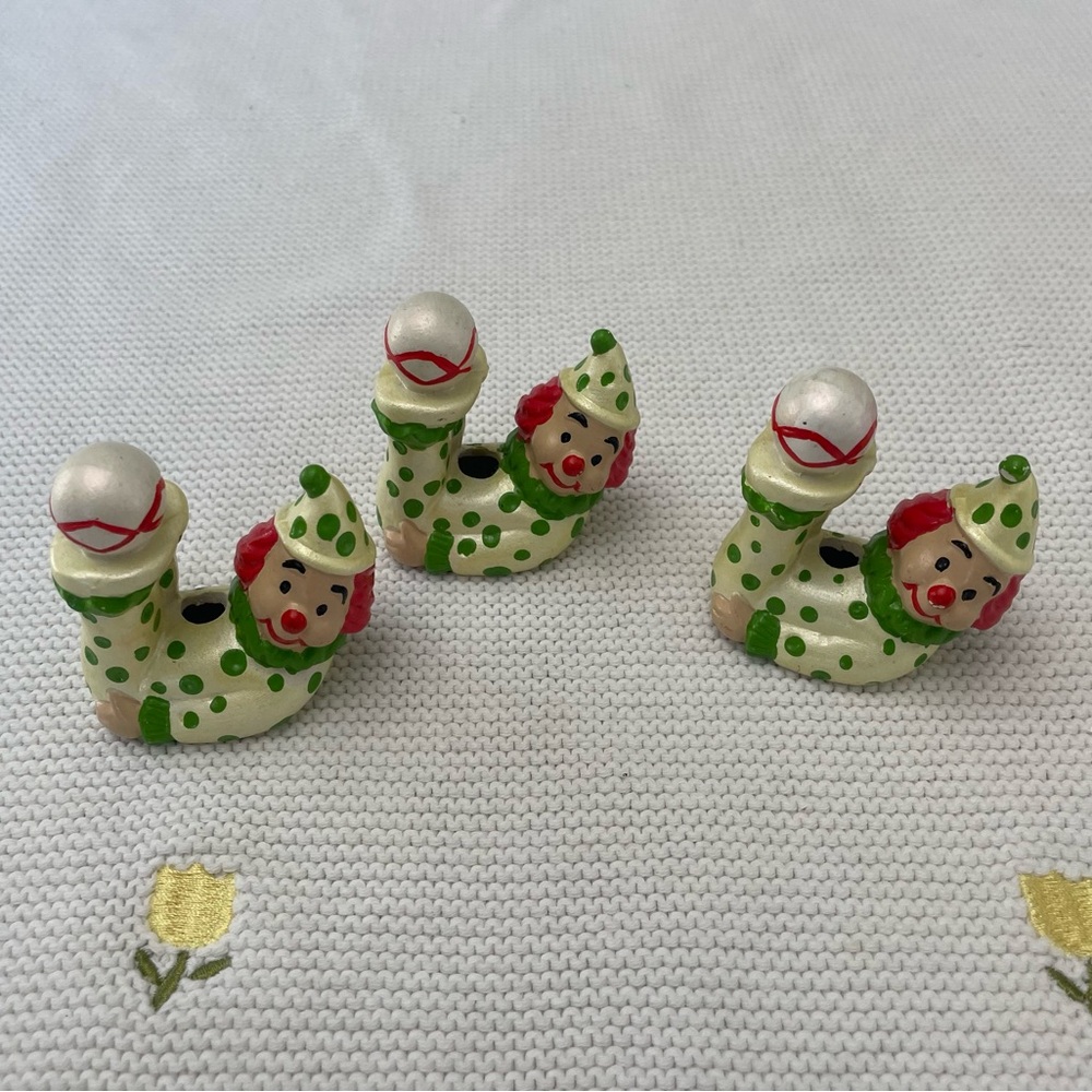 Vintage Clown Figurines Set Hand Painted Ceramic Polka Dot Circus Cake Topper
